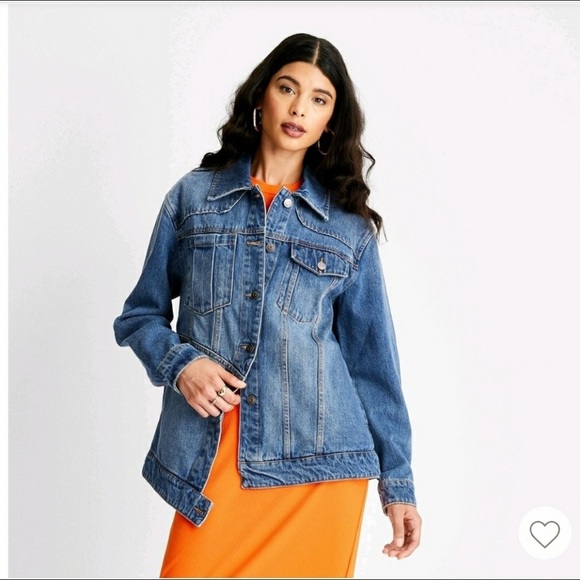 Future Collective with Kahlana Barfield Brown Women's Asymmetrical Jean Jacket - Picture 1 of 15